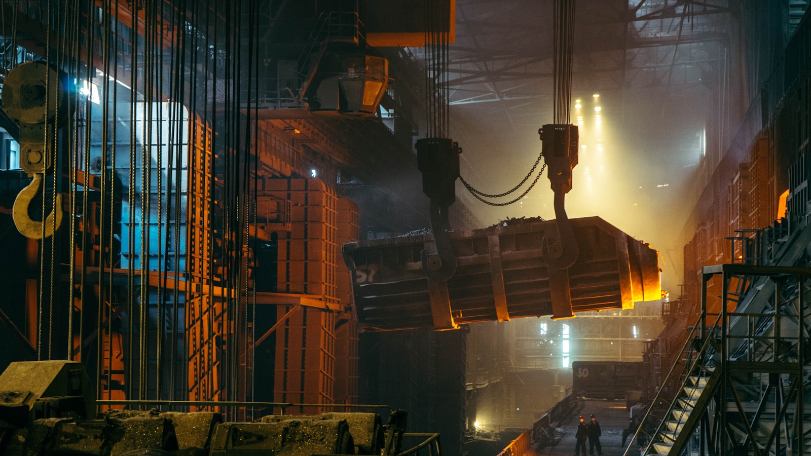 Molten metal poured in a foundry